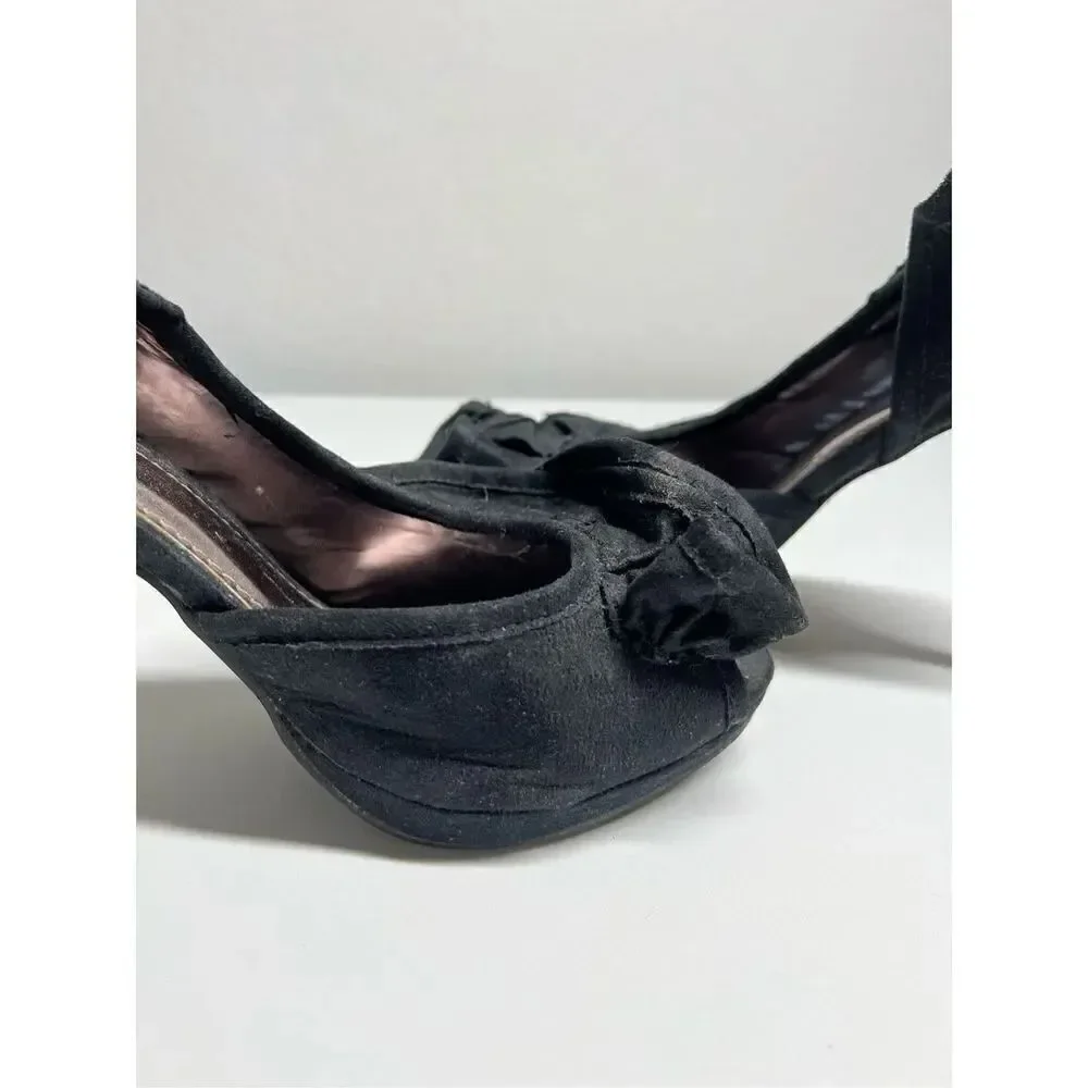 Herstyle Black Suede Peep Toe Stiletto Heels Size 9